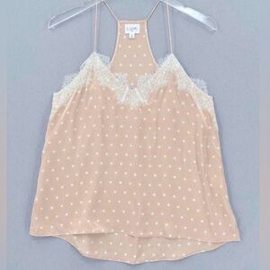 CAMI NYC RARE Silk Racer Tank Blush Pink White Silk Polka Dot Top w/ Lace Small